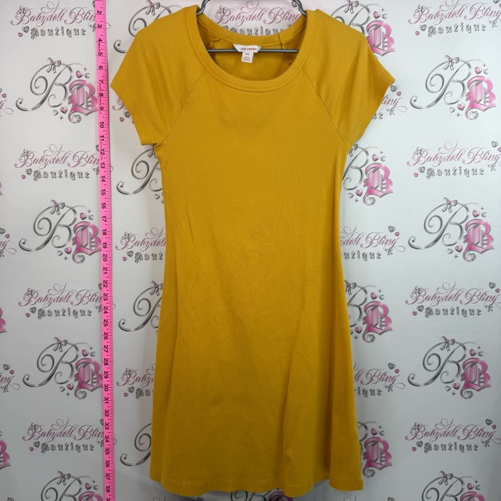 Joe Fresh dress ribbed stretchy yellow Mustard Short Sleeve A-Line Midi Dress